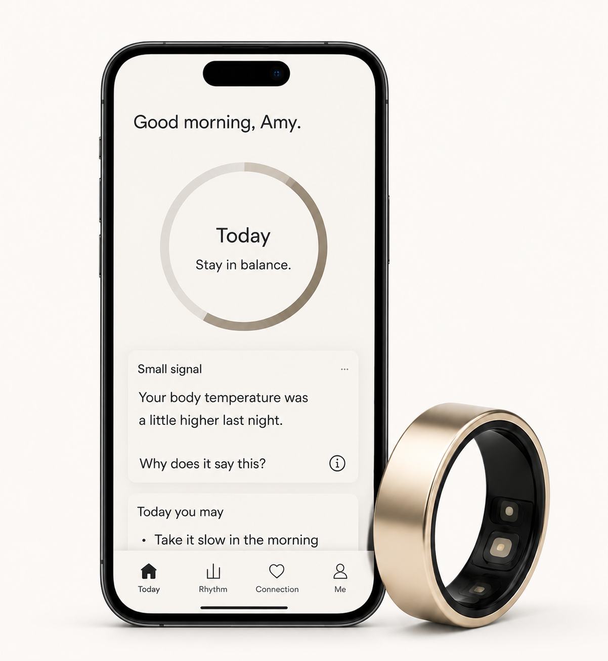 SYNC app displayed beside a smart ring